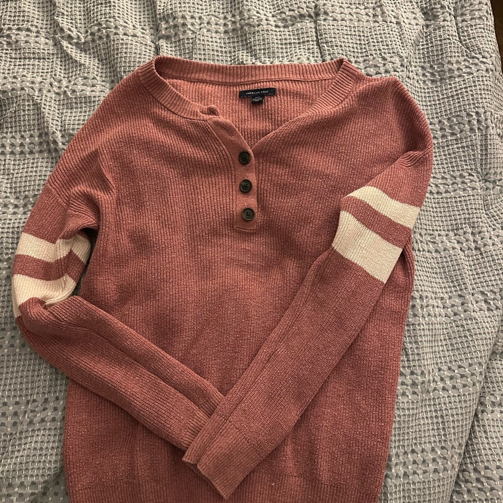 Pink Sweater with Cream Stripes